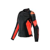 Dainese Racing 4 Ladies Leather Jacket Black/Fluro Red