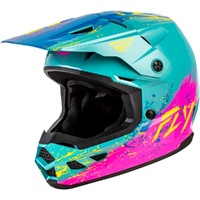 Fly Racing Helmet 2026 Kinetic Drip Turquoise/Pink/Yellow Kids 