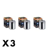 3 Pack Hiflo Chrome Oil Filter for Harley 1584 Dyna Wide Gld 96/FXDWG 2007-2012 (W/Nut)