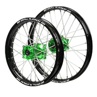 SMPro Wheel Set Kawasaki KX85L 2001-2026 Green/Blk/Silv JNR MX J1100578 SEE DESC