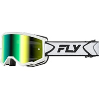 Fly Racing Goggles Zone White/Black Iridescent Green Mirror Kids 